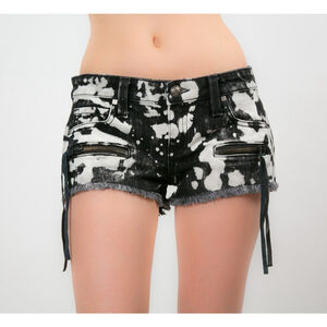 Franky B. NWT Battlefield Odyssey Shorts Low Rise Black White Size 26 Casual New